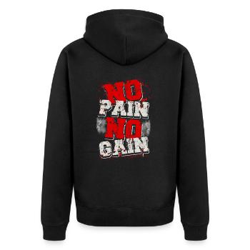 Bodybuilding Ohne Fleiß kein Gewinn - Unisex Premium Bio Zip Hoodie - Schwarz - Hinten - Nico (187cm)