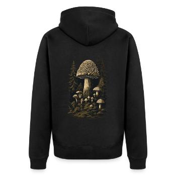 Morchel Retro Wald & Pilze Magie in der Natur - Unisex Premium Bio Zip Hoodie - Schwarz - Hinten - Nico (187cm)