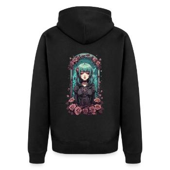 Anime Gothique Fille avec Roses Occulte Vaporwave - Veste à capuche bio Premium Unisexe - noir - Dos - Nico (187cm)