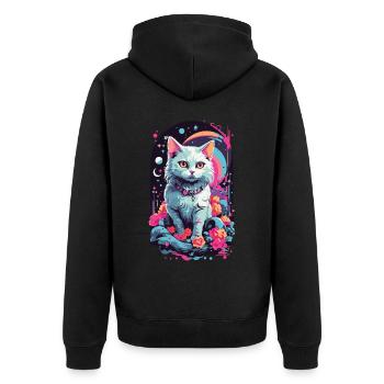 Mystic Pastel Goth Katze Aesthetic Nacht - Unisex Premium Bio Zip Hoodie - Schwarz - Hinten - Nico (187cm)
