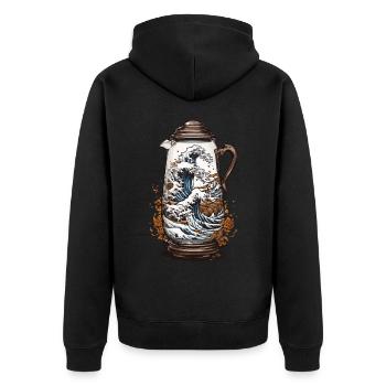 Japan Kaffeeästhetik Ukiyo-E Welle für Kaffeefans - Unisex Premium Bio Zip Hoodie - Schwarz - Hinten - Nico (187cm)