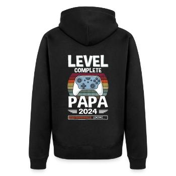 Level Complete Papa 2024 Werdender Vater - Unisex Premium Bio Zip Hoodie - Schwarz - Hinten - Nico (187cm)