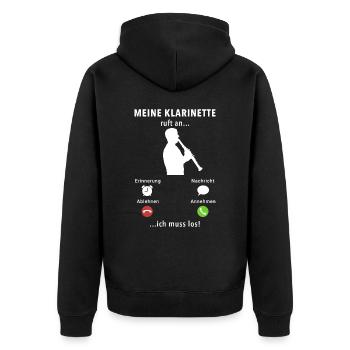 Meine Klarinette ruft an - ich muss los - Spruch - Unisex Premium Bio Zip Hoodie - Schwarz - Hinten - Nico (187cm)