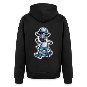 Zebra auf Skateboard Skater Skateboarding für - Unisex Premium Bio Zip Hoodie - Schwarz - Hinten - Nico (187cm)
