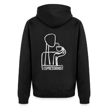 Espressionist - Espresso - Kaffee trinken - Unisex Premium Bio Zip Hoodie - Schwarz - Hinten - Nico (187cm)