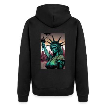 Lady Liberty New York Artwork - Unisex Premium Bio Zip Hoodie - Schwarz - Hinten - Nico (187cm)