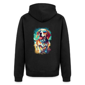 cooler Beagle mit Sonnenbrille am Strand - Unisex Premium Bio Zip Hoodie - Schwarz - Hinten - Nico (187cm)