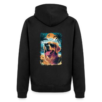 Golden retriever with sunglasses on the beach - Unisex Premium Organic Zip Hoodie - black - Back - Nico (187cm)