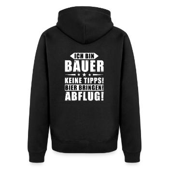 Ich bin Bauer - Keine Tipps! Bier bringen! - Unisex Premium Bio Zip Hoodie - Schwarz - Hinten - Nico (187cm)