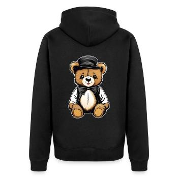 Niedlicher Teddybär mit Hut - Unisex Premium Bio Zip Hoodie - Schwarz - Hinten - Nico (187cm)