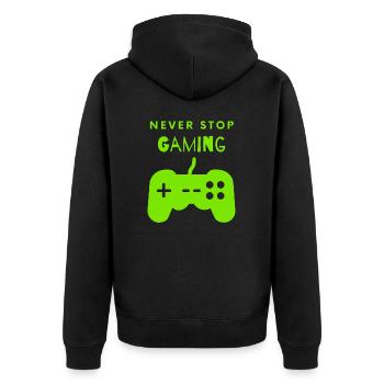Never stop gaming - Unisex Premium Bio Zip Hoodie - Schwarz - Hinten - Nico (187cm)