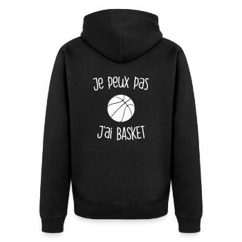 "🏀 J'PEUX PAS, BASKET !" - Veste à capuche bio Premium Unisexe - noir - Dos - Nico (187cm)