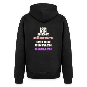 Lustiger mürrisch launisch wütender ehrlich Vektor - Unisex Premium Bio Zip Hoodie - Schwarz - Hinten - Nico (187cm)