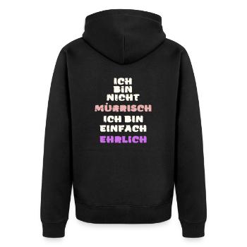 Lustiger mürrisch launisch wütender ehrlich Vektor - Unisex Premium Bio Zip Hoodie - Schwarz - Hinten - Nico (187cm)