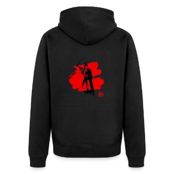 Samurai Rot - Unisex Premium Bio Zip Hoodie - Schwarz - Hinten - Nico (187cm)