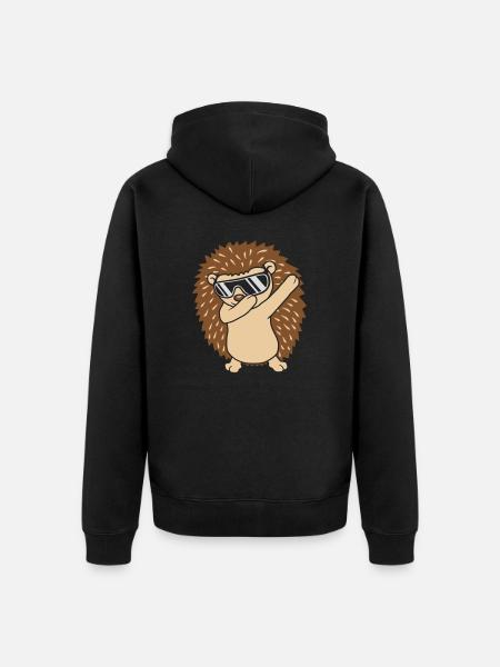 Cool funny dabbing hedgehog - Unisex Premium Organic Zip Hoodie - black