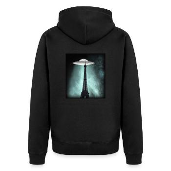UFO Over Paris - Unisex Premium Organic Zip Hoodie - black - Back - Nico (187cm)