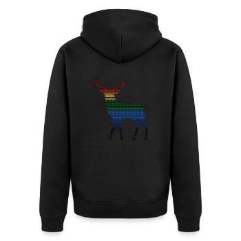 Hirsch - Unisex Premium Bio Zip Hoodie - Schwarz - Hinten - Nico (187cm)