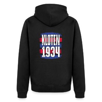 Kloten - Unisex Premium Bio Zip Hoodie - Schwarz - Hinten - Nico (187cm)