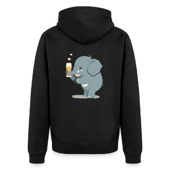Cute elephant drinks a big glass of beer - Unisex Premium Organic Zip Hoodie - black - Back - Nico (187cm)