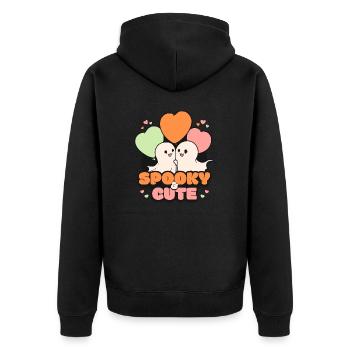 Gruseliges Oktober Niedliches Halloween Geist - Unisex Premium Bio Zip Hoodie - Schwarz - Hinten - Nico (187cm)