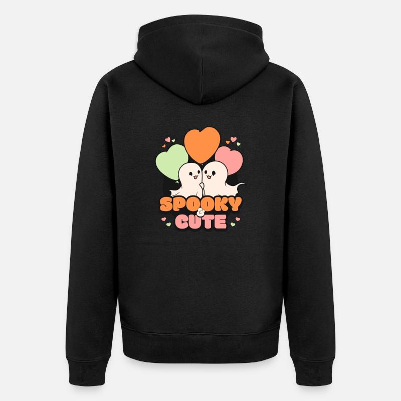 Spooky October Cute Halloween Ghost - Unisex Premium Organic Zip Hoodie - black