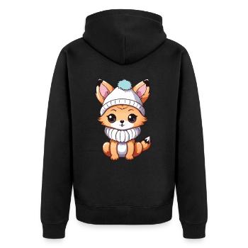 Fuchs Niedlich Winter Comic Mütze - Unisex Premium Bio Zip Hoodie - Schwarz - Hinten - Nico (187cm)