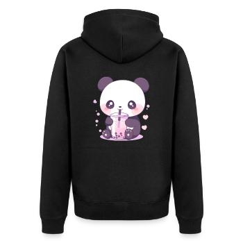 kawaii panda bubble tea boba tea - Unisex Premium Bio Zip Hoodie - Schwarz - Hinten - Nico (187cm)