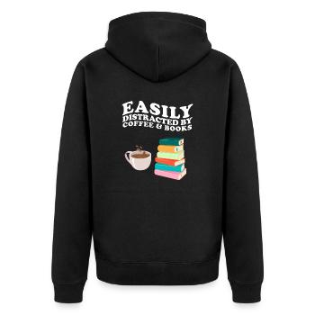 Easily Distracted By Coffee & Books Kaffee Bücher - Unisex Premium Organic Zip Hoodie - black - Back - Nico (187cm)