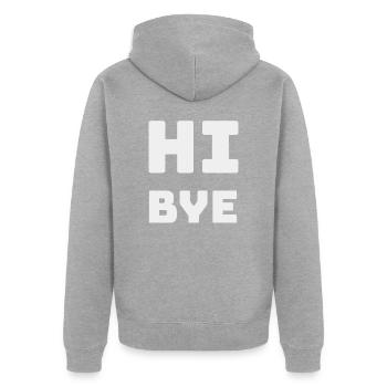 HALLO TSCHÜSS - Unisex Premium Bio Zip Hoodie - Grau meliert - Hinten - Nico (187cm)