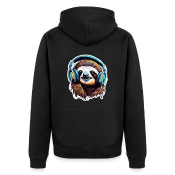 Kopfhörer / Audio / Musik / Tier / Faultier / cool - Unisex Premium Bio Zip Hoodie - Schwarz - Hinten - Nico (187cm)