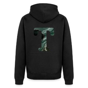Lettre t marbré vert - Veste à capuche bio Premium Unisexe - noir - Dos - Nico (187cm)