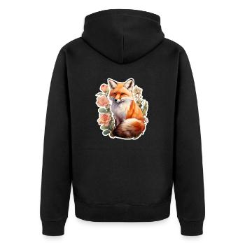 Fuchs zwischen Blumen - Unisex Premium Bio Zip Hoodie - Schwarz - Hinten - Nico (187cm)