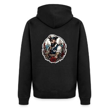 Matrose / Schiffsbesatzung / Decksmann / Anker - Unisex Premium Bio Zip Hoodie - Schwarz - Hinten - Nico (187cm)