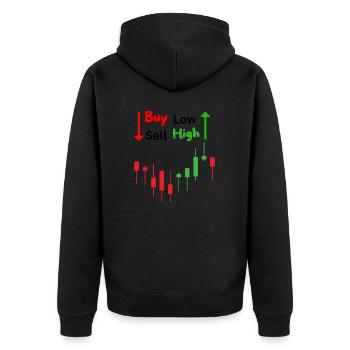 Buy Low Sell High Geschenkidee Trader Broker Forex - Unisex Premium Bio Zip Hoodie - Schwarz - Hinten - Nico (187cm)