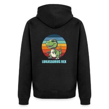 Lukasaurus Rex Geschenkidee für Luka und Lukas - Unisex Premium Bio Zip Hoodie - Schwarz - Hinten - Nico (187cm)