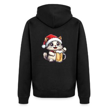 Katze Weihnachten Bier - Unisex Premium Bio Zip Hoodie - Schwarz - Hinten - Nico (187cm)