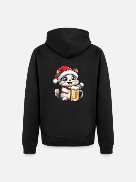 Cat Christmas Beer - Unisex Premium Organic Zip Hoodie - black