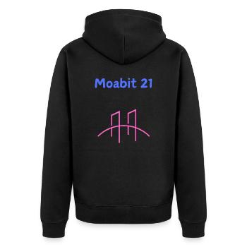 Moabit 21 Brücke, Kiez Liebe - Hood 21- Berlin - Unisex Premium Bio Zip Hoodie - Schwarz - Hinten - Nico (187cm)