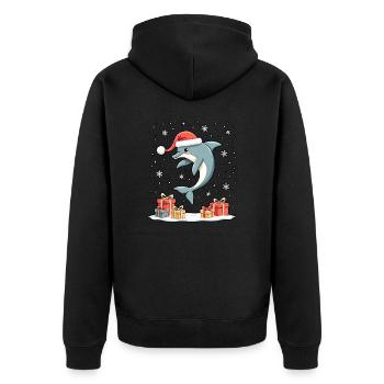 Dolphin with Santa Hat Snowflakes - Unisex Premium Organic Zip Hoodie - black - Back - Nico (187cm)