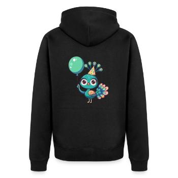 Peacock Bird Birthday Comic Cute - Unisex Premium Organic Zip Hoodie - black - Back - Nico (187cm)