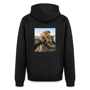 Hütte mit Aussicht - Unisex Premium Bio Zip Hoodie - Schwarz - Hinten - Nico (187cm)
