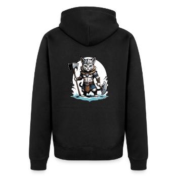 Cat Wikinger Viking Katze Geschenk Süß - Unisex Premium Bio Zip Hoodie - Schwarz - Hinten - Nico (187cm)