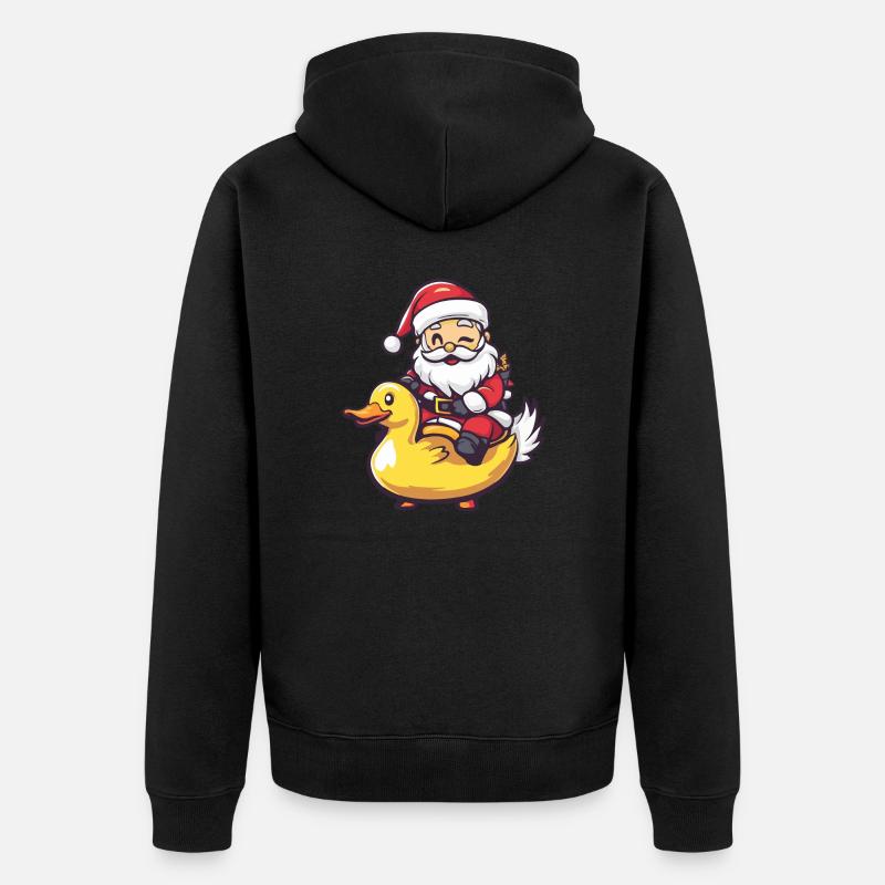 Canard Père Noël Dessin animé - Veste à capuche bio Premium Unisexe - noir