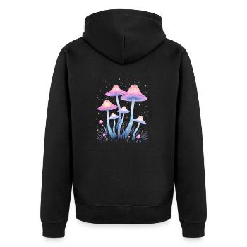 Magische Pilze im Zauberwald - Unisex Premium Bio Zip Hoodie - Schwarz - Hinten - Nico (187cm)