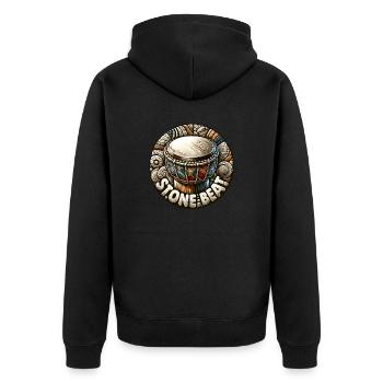 Stone Beat Trommel Ethno Musikdesign - Unisex Premium Bio Zip Hoodie - Schwarz - Hinten - Nico (187cm)