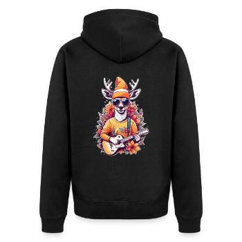 Rentier mit Gitarre - Unisex Premium Bio Zip Hoodie - Schwarz - Hinten - Nico (187cm)