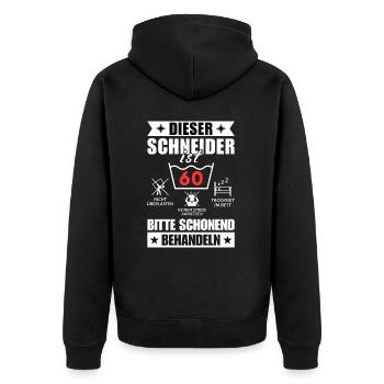 Dieser Schneider ist 60. Schonend behandeln - Unisex Premium Bio Zip Hoodie - Schwarz - Hinten - Nico (187cm)