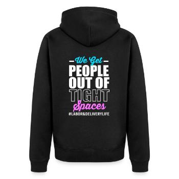 Hebamme - Unisex Premium Bio Zip Hoodie - Schwarz - Hinten - Nico (187cm)