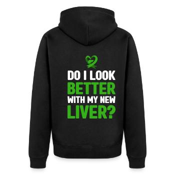 Organspende Leber | Organspender Arzt Geschenkidee - Unisex Premium Bio Zip Hoodie - Schwarz - Hinten - Nico (187cm)